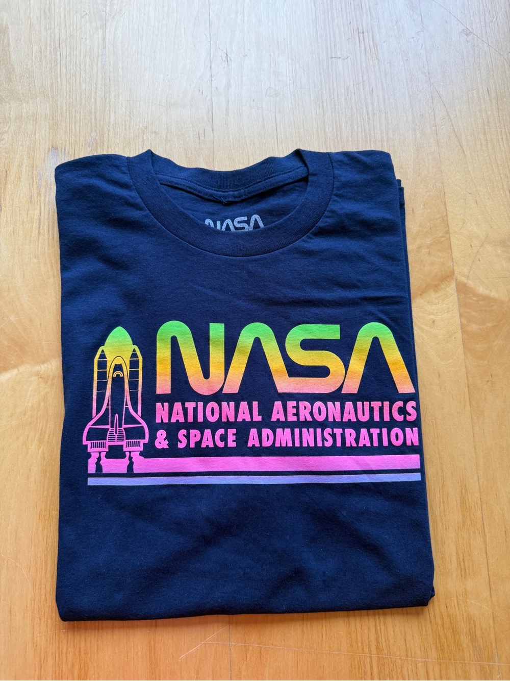 NASA Neon Space Shuttle Graphic Navy Blue T-Shirt XL NWOT